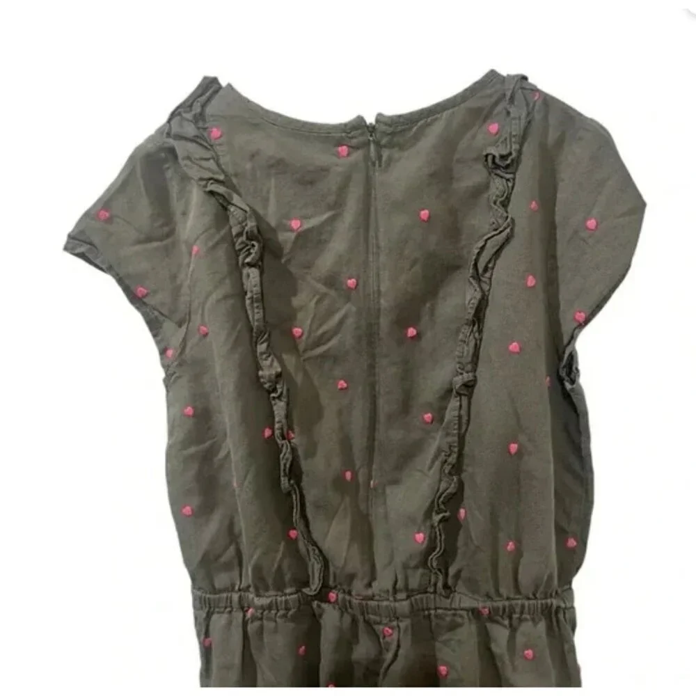 Girls Boden Gray Jumpsuit With Pink Hearts & Ruffle Details Size 13-14Y